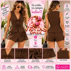 Juego de short-saya y blusa marrón