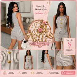 Juego de short y blusa de rayas de botones