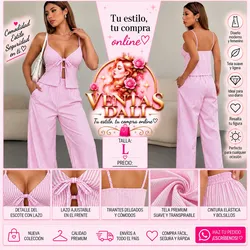 Set de 2 piezas de pantalón y blusa de tirantes d vuelo rayas
