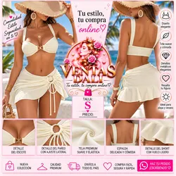 Set de bikini de 3 piezas con decoración metálica