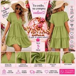 Vestido ancho verde de vuelo corto