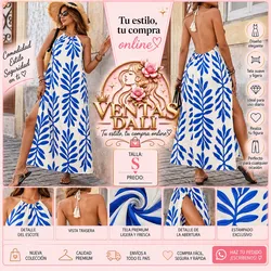 Vestido largo estampado azul