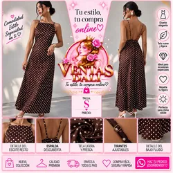 Vestido largo marrón de puntos blancos