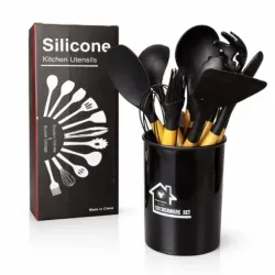 JUEGO DE UTENSILIOS DE COCINA DE 12 PIEZAS NEGROS