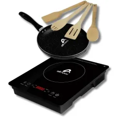 Kit de inducción All Novu: *Fogón de inducción 1500 W *Sartén antiadherente *4 Cucharas de madera