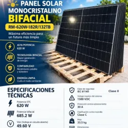 Panel solar bifacial Ronma de 620w: $190 usd