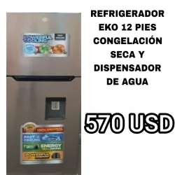 REFRIGERADOR EKO 12 PIES CONGELACIÓN SECA Y DISPENSADOR DE AGUA: 570 USD.