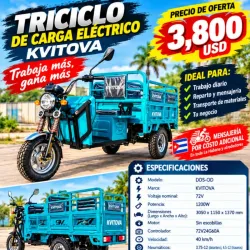 TRICICLO ELÉCTRICO KVITOVA   Motor: 1200W   Batería: Plomo ácido 72V 58Ah 3800 USD