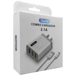 Cargador con 3 entradas USB y cable V8