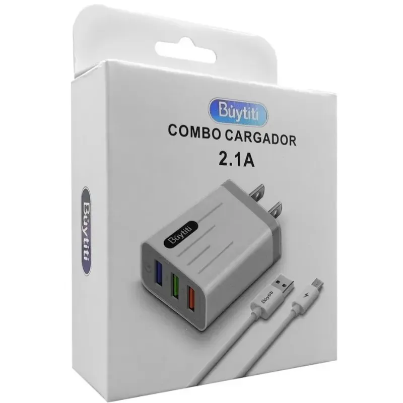Cargador con 3 entradas USB y cable V8
