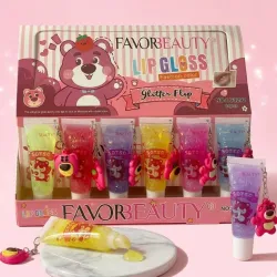 Lip gloss con glitter y llavero 🐻