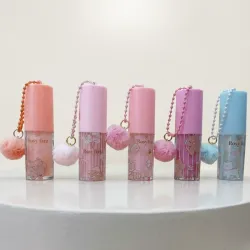 Lip gloss tornasol con llavero de pompón