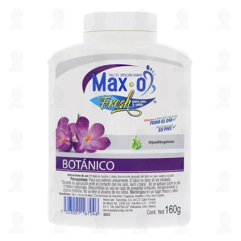 Talco Desodorante Max-O Fresh para pies y axilas aroma botánico