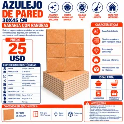 AZULEJO DE PARED 30X45 CM – NARANJA CON RANURAS