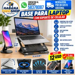 Base para laptop con soporte para celular