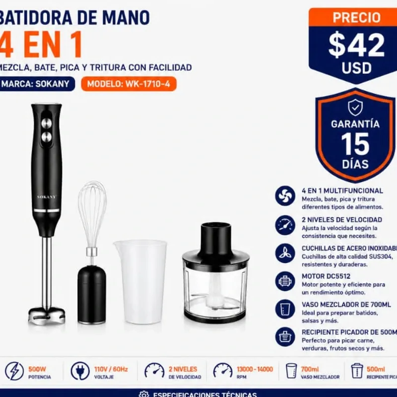 Batidora de Mano 4 en 1 SOKANY WK-1710-4