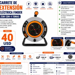 CARRETE DE EXTENSIÓN ELÉCTRICA FINDER 25M CON 4 TOMAS