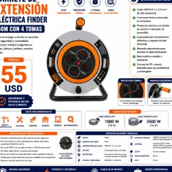CARRETE DE EXTENSIÓN ELÉCTRICA FINDER 50M CON 4 TOMAS