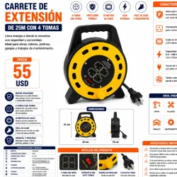 CARRETE DE EXTENSIÓN SAFEGUARD DE 25M CON 4 TOMAS