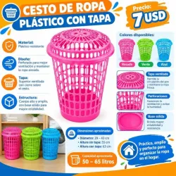 CESTO DE ROPA PLÁSTICO CON TAPA