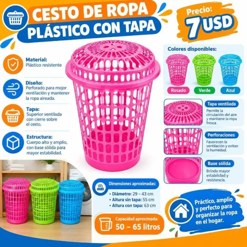CESTO DE ROPA PLÁSTICO CON TAPA