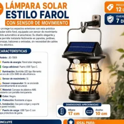 Lampara solar estilo farol con sensor de movimiento 
