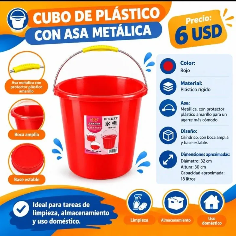 CUBO DE PLÁSTICO CON ASA METÁLICA
