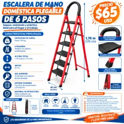 Escalera de mano doméstica plegable de 6 pasos