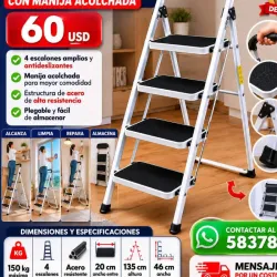 Escalera doméstica plegable de 4 niveles con manija acolchonada
