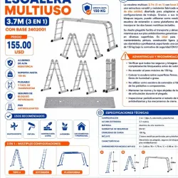 ESCALERA MULTIUSO 3.7M (3 EN 1) CON BASE 2402001 🪜