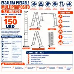 ESCALERA PLEGABLE MULTIPROPÓSITO 3.7M 🔥🪜