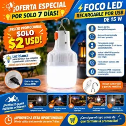 Focos led recargable por usb de 15w y 10w