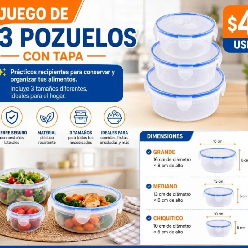 JUEGO DE 3 POZUELOS CON TAPA