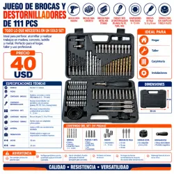 JUEGO DE BROCAS Y DESTORNILLADORES DE 111 PCS 🛠️