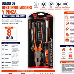 JUEGO DE DESTORNILLADORES Y PINZA MS PROFESSIONAL MS-24001