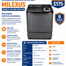 LAVADORA SEMIAUTOMÁTICA MILEXUS 7KG