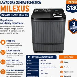 LAVADORA SEMIAUTOMÁTICA MILEXUS 7KG
