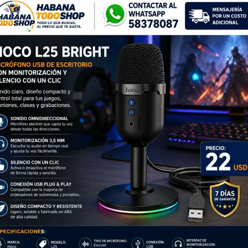 Micrófono USB de escritorio con monitorización y silencio con un clic*