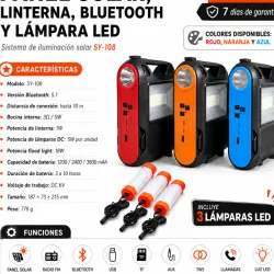 Radio con panel solar,linterna,bluetooth y lámpara led