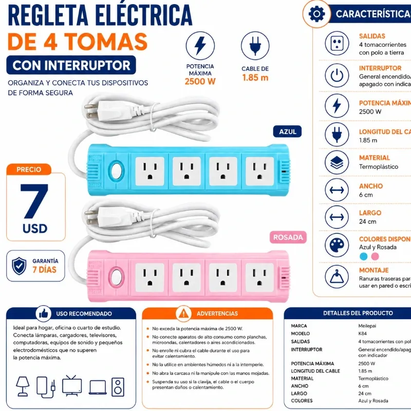 REGLETA ELÉCTRICA DE 4 TOMAS