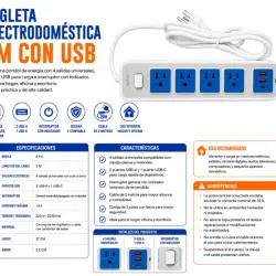 REGLETA ELECTRODOMÉSTICA 2M CON USB - S.P.C