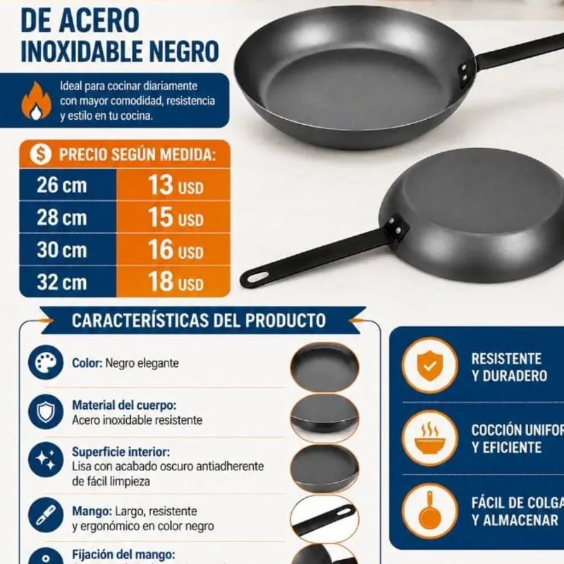 SARTÉN DE ACERO INOXIDABLE NEGRO