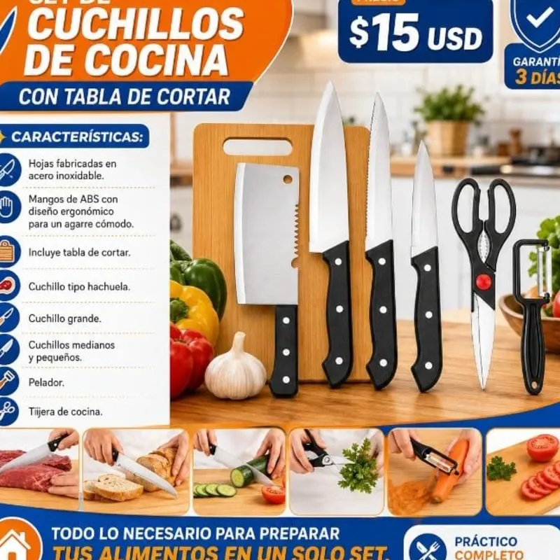 SET DE CUCHILLOS DE COCINA CON TABLA DE CORTAR