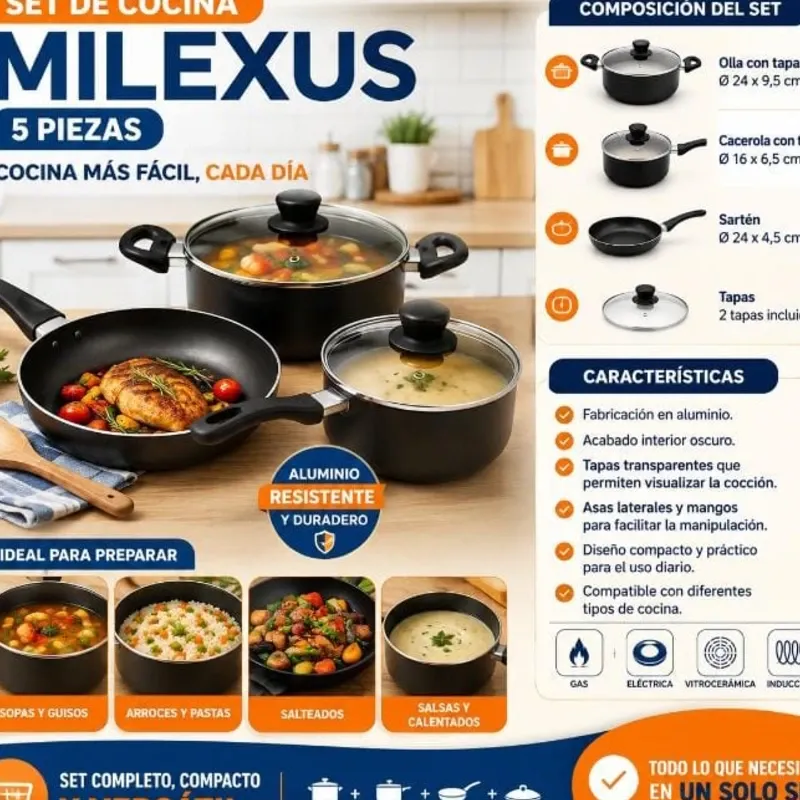 SET DE OLLAS PARA INDUCCIÓN MILEXUS – 5 PIEZAS