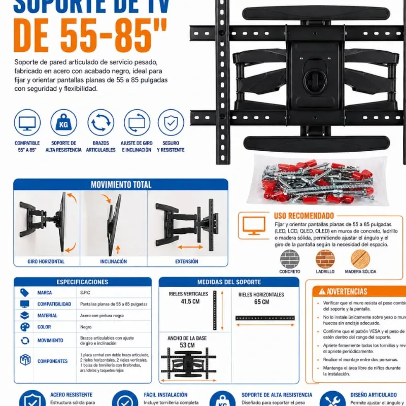 SOPORTE DE TV DE 55 A 85 PULGADAS