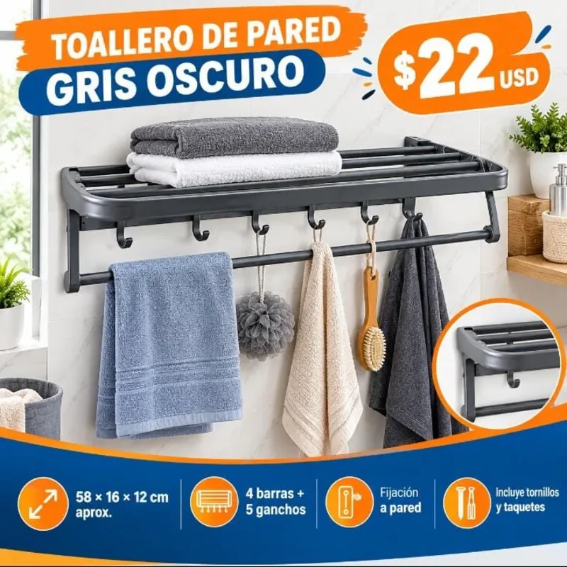 TOALLERO DE PARED GRIS ORCURO