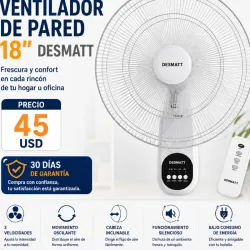 Ventilador de 18 pulgadas DESMATT CON MANDO A DISTANCIA Y SOPORTE DE PARED