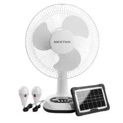 VENTILADOR RECARGABLE DE MESA CON PANEL SOLAR Y 2 BOMBILLOS NEXTEK