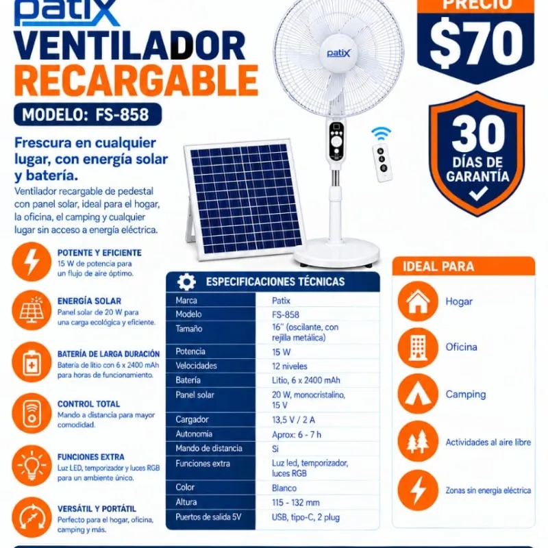 Ventilador Recargable PATIX FS-858
