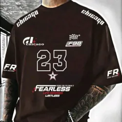 Camiseta casual de moda para hombres con estampado de carreras en inglés, camiseta gráfica